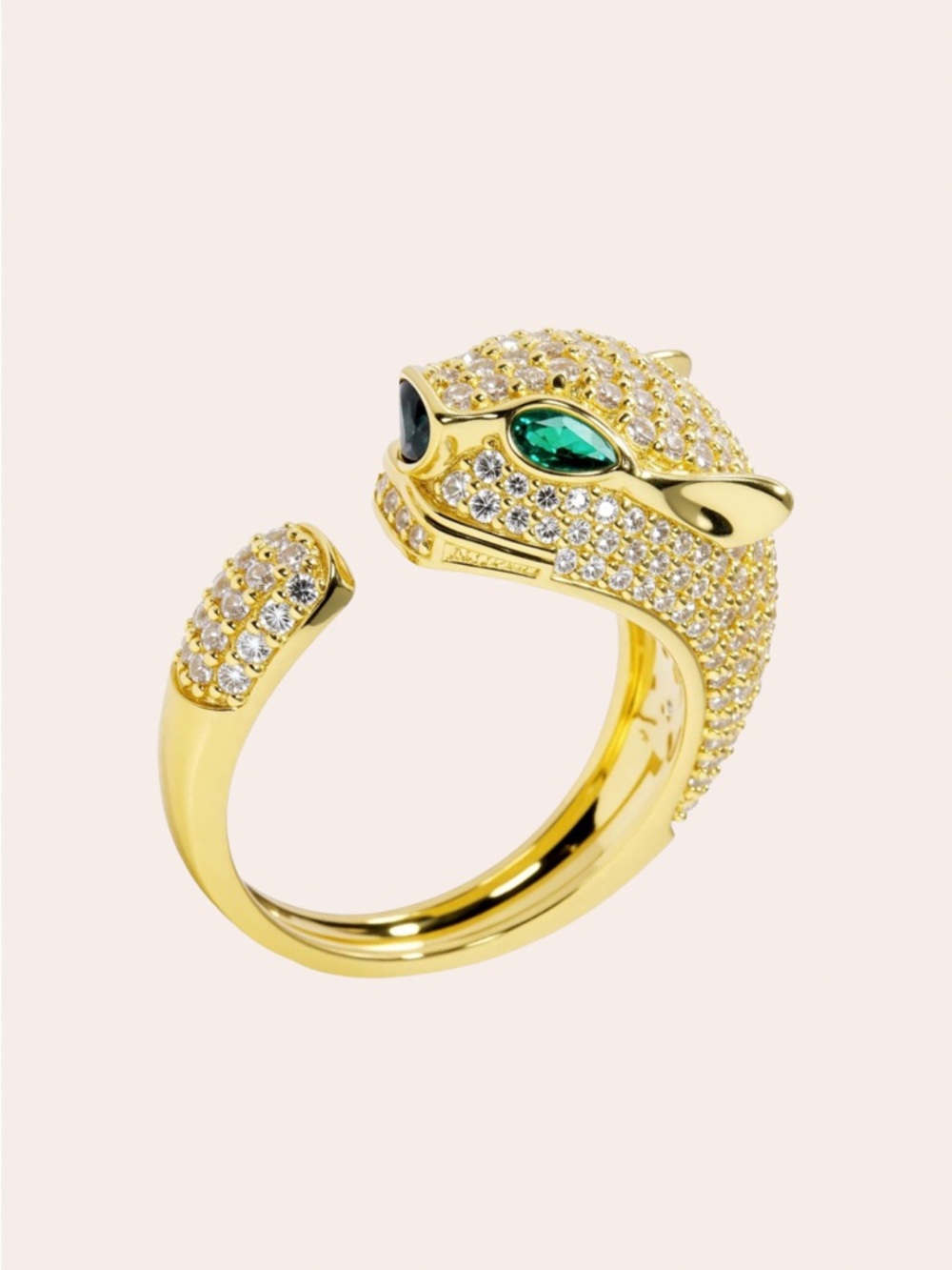 Gold Adjustable Panther Ring | CZ Pave Statement Ring | Leopard Cocktail Ring